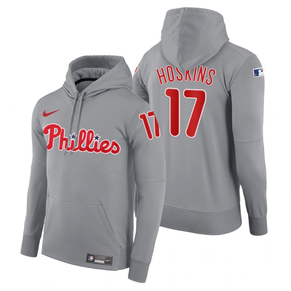 Men Philadelphia Phillies #17 Hoskins gray road hoodie 2021 MLB Nike Jerseys